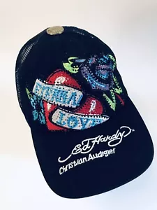 Ed Hardy Christian Audigier Vintage Trucker Hat Eternal Love Black Rhinestone - Picture 1 of 10