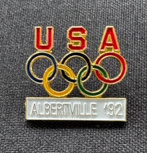 Prendedor de sombrero de solapa de colección 1992 Albertville Juegos Olímpicos de Estados Unidos con logotipo - Imagen 1 de 3