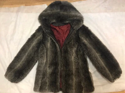 70s Sears Fashions Womens Faux Fur Hooded Coat Lined Sz S Puffy-Look Brown Zip - Image 1 of 4