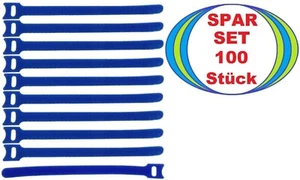 100 Klett-Kabelbinder 200 x 25 mm blau wiederverwendbar Klettband Kabelklettband - Picture 1 of 6