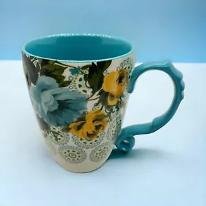 The Pioneer Woman Jumbo Stoneware Latte Yellow Rose Blue Coffee Tea Mug Cup - Picture 1 of 17