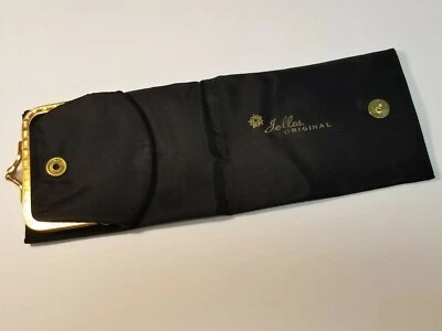 Vintage JOLLES ORIGINAL Black Silk Folding Bill Fold Purse Wallet Snap Closure - Image 1 of 4