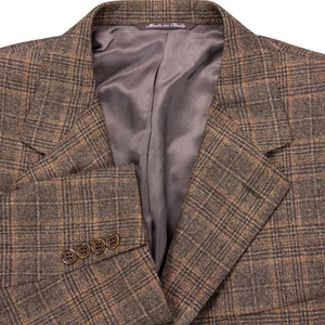 Canali Mens 44R Brown Plaid 100% Wool Blazer Jacket Sport Coat 3 Button - Picture 1 of 15