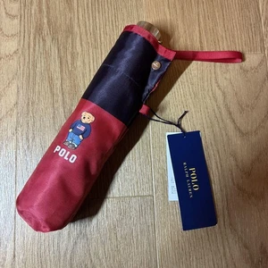POLO Ralph Lauren Folding Umbrella Red Polo Bear, 22" Rib Carbon Fiber Frame - Picture 1 of 7