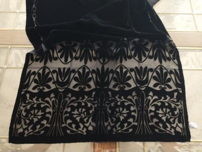 De Colección Para Mujer Negro Burnout Terciopelo Mezcla Seda Mantón Noche Envolvente Bufanda 20 x 60" Foto 1 de 4