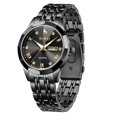 BUREI Hombres Relojes Moda Negocios Analógico Cuarzo Acero Inoxidable Impermeable Foto 1 de 4