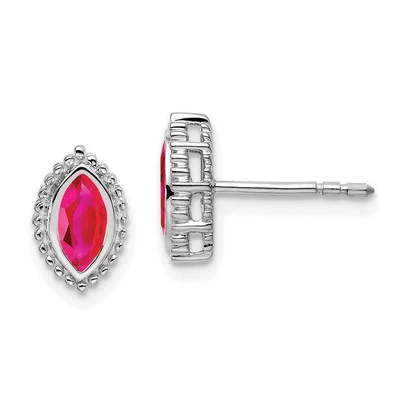 14k White Gold Marquise Ruby Button Stud Earrings Perfect Gift for Her - Image 1 of 4