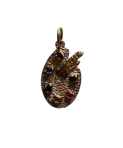 14k Yellow Gold Stones Artist Palette Charm approx 3/4" tall - Picture 1 of 3