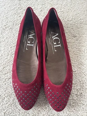 AGL Red Suede Shoes Women's Size 8.5  Studded Flats Shoes, Made in Italy - Image 1 of 4