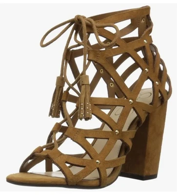 Mujer Jessica Simpson Marrón Miel Gamuza Tirantes Corte Tachonado Tacones Talla 7  Foto 1 de 4