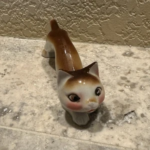 Vintage 50er Jahre Japan handbemalte Porzellan Figur; gewölbte Katze Katze - Bild 1 von 4