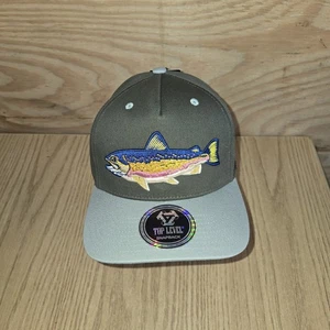 Top Level Hat Embroidered Trout Design Olibe Green Adj Snap NWT - Picture 1 of 6