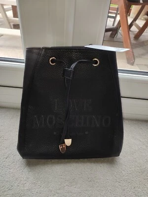 Black Moschino Draw String Rucksack, Gorgeous Gold BNWT - Image 1 of 4