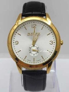 August Steiner Gold Tone Leather Mens Watch AS8020YG Swiss Quartz 3 ATM WR - Picture 1 of 12