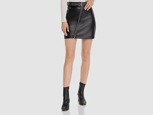 $277 Aqua Womens Black Faux Leather High Waist A-Line Short Mini Skirt US Size S - Picture 1 of 2