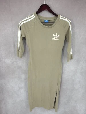 Vestido Adidas para mujer pequeño ajustado midi 3 rayas verde oliva ceñido al cuerpo Foto 1 de 4