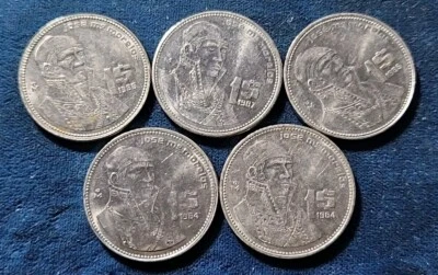 1984-1987 (RA Hidden) México (Lote de 5) Um Peso. (KM.#496)  - Imagem 1 de 3