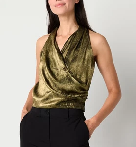 Worthington Neckholder ärmellose Satinbluse goldfarben Damen Gr. L neu mit Etikett UVP 48 $ - Bild 1 von 3