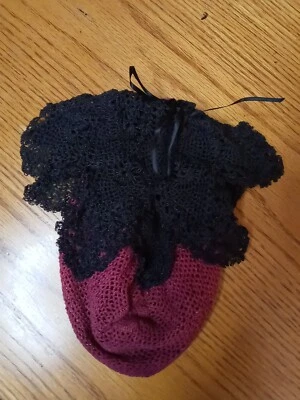 Austentation Victorian Civil War Style Snood Hair Net Maroon and Black - Image 1 of 2
