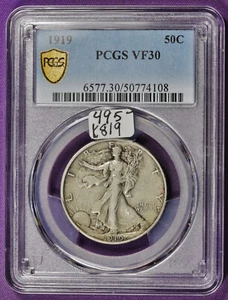 1919 Walking Liberty Half. PCGS Gold Shield. In PCGS Holder. VF30. K819 - Picture 1 of 2