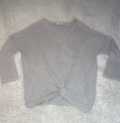 Suéter Umgee Gris Blanco Waffle Cuello en V Parte Inferior Girada De Gran Tamaño Para Mujer Talla L Foto 1 de 4