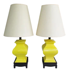 Matched Pair of Mid-Century Modern Chapman Yellow Chinoiserie Table Lamps - Picture 1 of 12