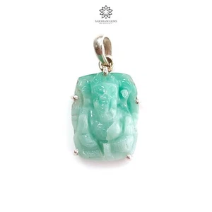 Juego de puntas talladas Señor Ganesha esmeralda natural 30,00 quilates colgante de plata 925 1,25" - Imagen 1 de 5