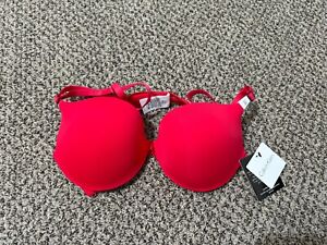 CALVIN KLEIN Icon Plunge Push Up Bra F3647-616 Red Sz 34B NEW WITH TAG!