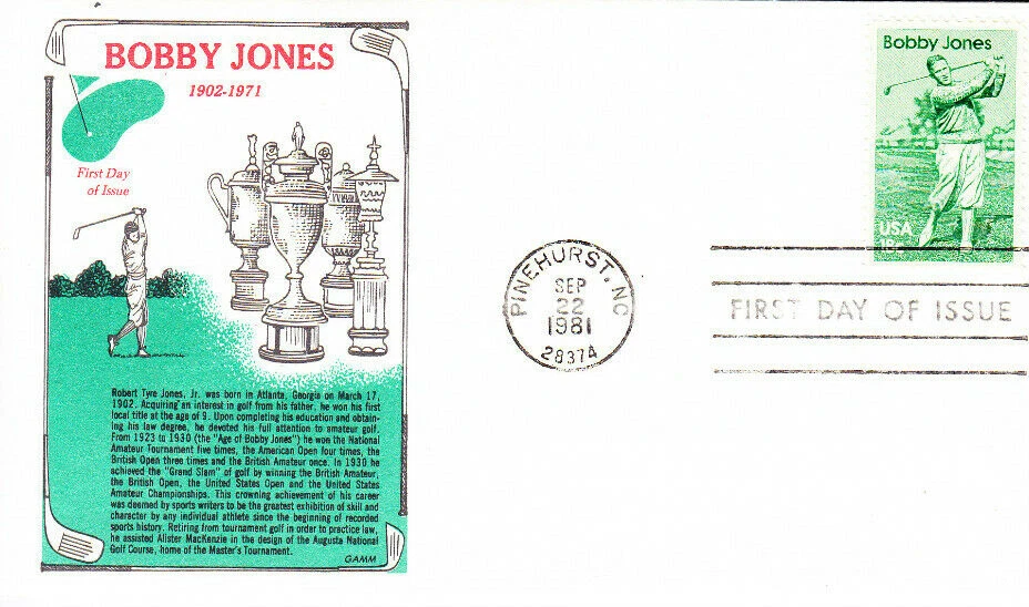 Gamm First Day Cover #1933 Bobby Jones Golf 1981 - Image 1 of 1