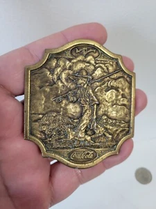 Vintage 1976 Coca-Cola Bergamot Brass Works Belt Buckle Boy Fishing Dog VTG USA - Picture 1 of 7