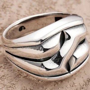 men's patterned silver ring, 925 sterling silver plain men's ring - Picture 1 of 6
