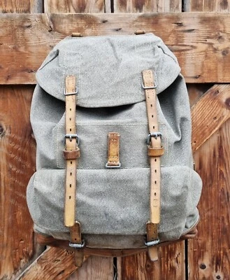 Robuster, alter Schweizer Armee Rucksack, Segeltuch & Leder Original 1955, Nr.34 - Bild 1 von 4