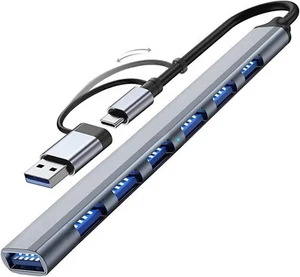 7 Port USB Hub Aluminium USB C to USB 3.0 Splitter Extender MacBook Samsung iMac - Picture 1 of 9