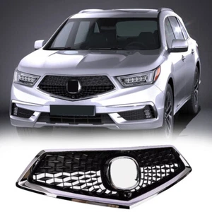 FIT FOR 2017 - 2020 ACURA MDX FRONT BUMPER UPPER GRILLE MESH CHROME MOLDING - Picture 1 of 5