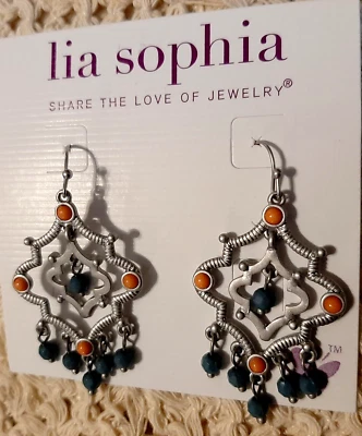 NUEVO Impresionantes PENDIENTES Colgantes Lia Sophia Bonsai Turquesa y Resina Mandarina Foto 1 de 4