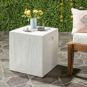 SAFAVIEH Outdoor Collection Cube Concrete Accent Stool | Ivory | - Picture 1 of 6
