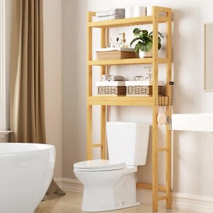Over The Toilet Storage Bamboo 3tier Over Toilet Bathroom Organizer Adjustable B - Picture 1 of 8