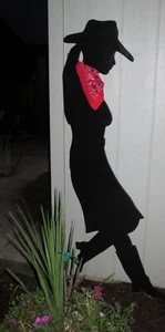 LEANING COWGIRL SILHOUETTE SHADOW WOOD OUTDOOR YARD & LAWN SIGN, YARD ART - Picture 1 of 3