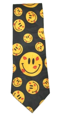 Emoji Necktie Kiss Lipstick Novelty Tie Addiction Smiley Face Kissed - Image 1 of 4
