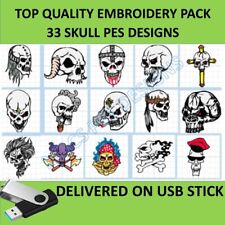 Skull PES embroidery pack on USB 33 designs files to embroider halloween skulls