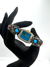Working Native Brand Ladies Wrist Watch With STC Sterling Turquoise Coral Tips