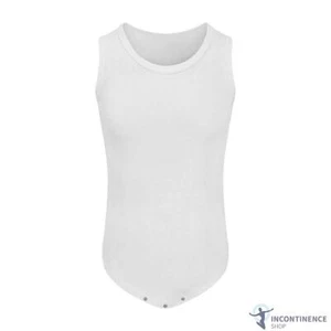 Drylife Adult Sleeveless Incontinence Bodysuit w/ Crotch Snaps - White - Large - Picture 1 of 5