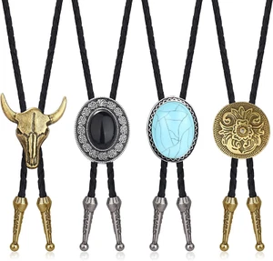 4Pcs Handmade Bolo Tie for Men Western Cowboy Leather Necktie Halloween Costume - Picture 1 of 12