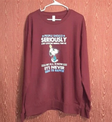SNOOPY Burgundy Long Sleeve Sweatshirt Size XL  PEOPLE SHOULD SERIOUSLY  - Imagem 1 de 4