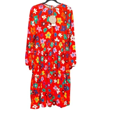 NWT! Stella McCartney Kids Vibrant Long Sleeve Daisy Floral Print Tiered Dress - Image 1 of 4