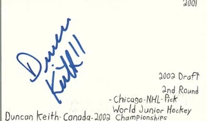 Duncan Keith Chicago NHL Hockey Autographed Signed Index Card JSA COA - Picture 1 of 2