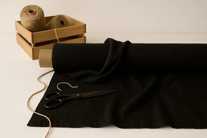 Black Linen Blend Fabric by the Yard – Material for Sewing, Upholstery & Crafts - Picture 1 of 10