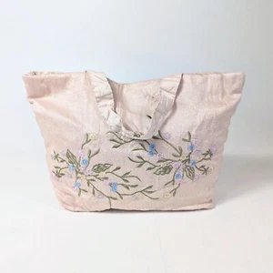 Vintage Moyna Silk Purse Bag Y2K Pastel Pink Floral Embroidery Cottage Core - Picture 1 of 13