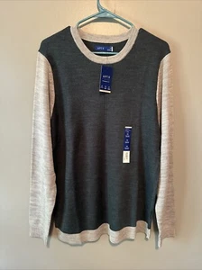 Men’s Apt. 9 Crewneck Sweater Men’s Medium Colorblock Gray Teal Long Sleeve NWT - Picture 1 of 6