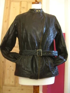 NEXT leather JACKET biker military 10 Petite soft belt asymmetric zip brown real - Picture 1 of 12